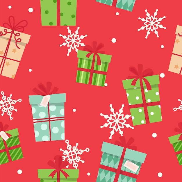 Regali di natale seamless pattern, diverse scatole con nastri.