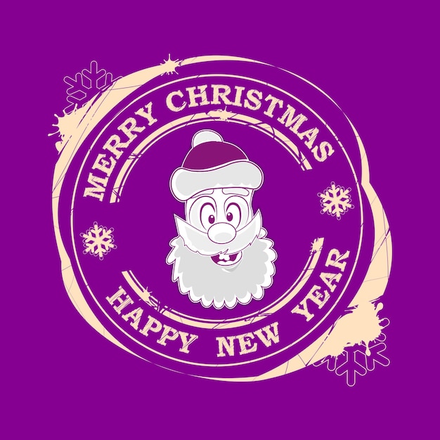 Christmas print with Santa Claus face in purple hue