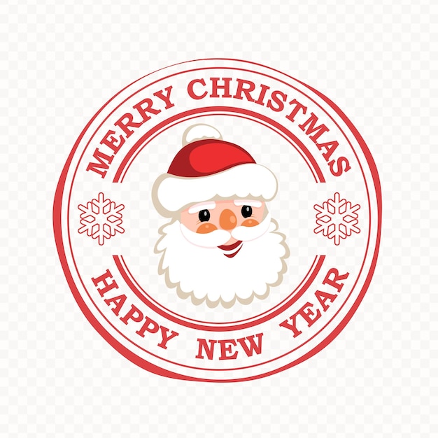 Рождественская печать с улыбающимся лицом Санта-Клауса со снежинками и текстом