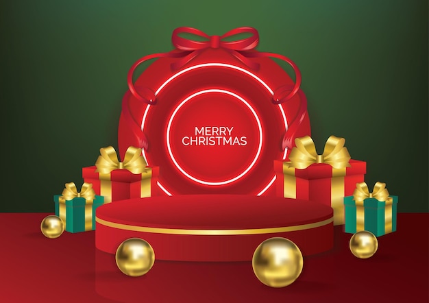 Christmas product display podium background and christmas elements vector