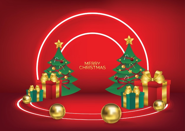 Christmas product display podium background and christmas elements vector