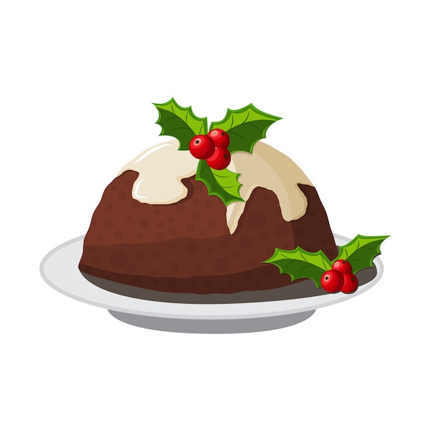 Christmas pudding with holly berry cartoon