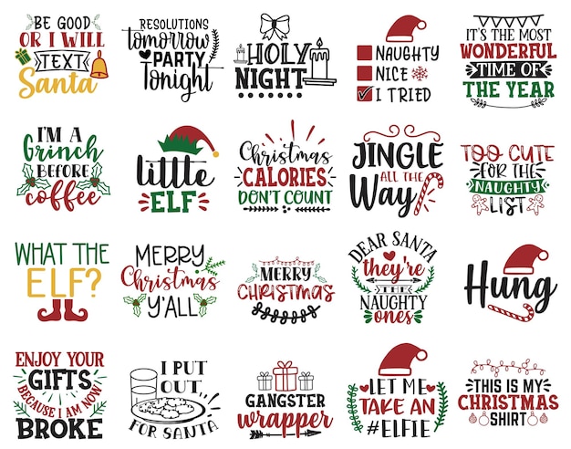 Vector christmas quotes bundle christmas handwriting quotes bundle vector illustrations