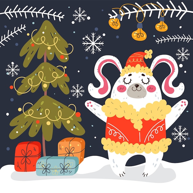 クリスマスうさぎバニーフォレスト冬の動物のお祝い新年