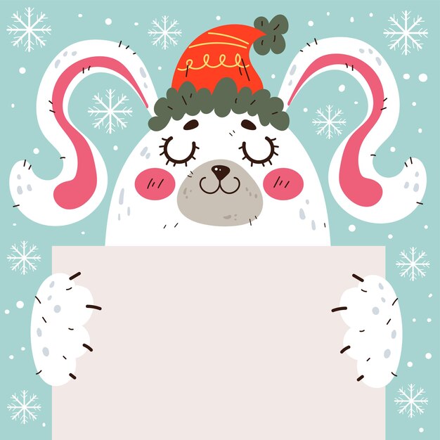 Christmas rabbit bunny holding blank banner concept