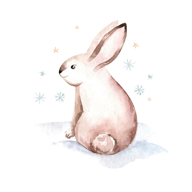 Vector christmas rabbit. hand drawn sketch and watercolor illustration