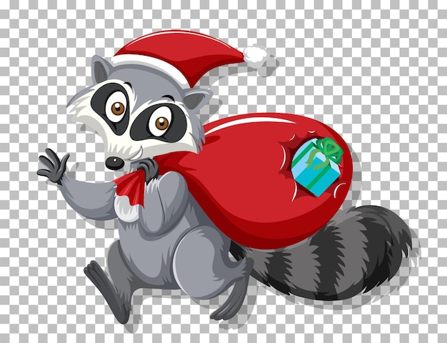 Vector christmas raccoon on grid background