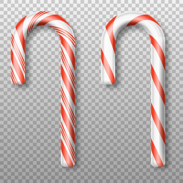 Рождественские реалистичные полосатые конфеты на палочке Векторная иллюстрация
