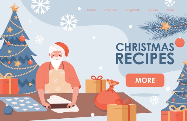 Christmas recipes landing page  with text space.