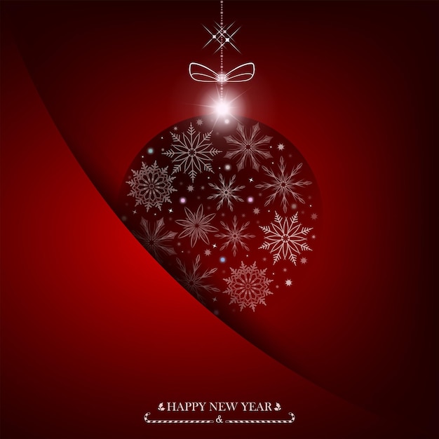 Christmas red background with ball with snowflakes of white color