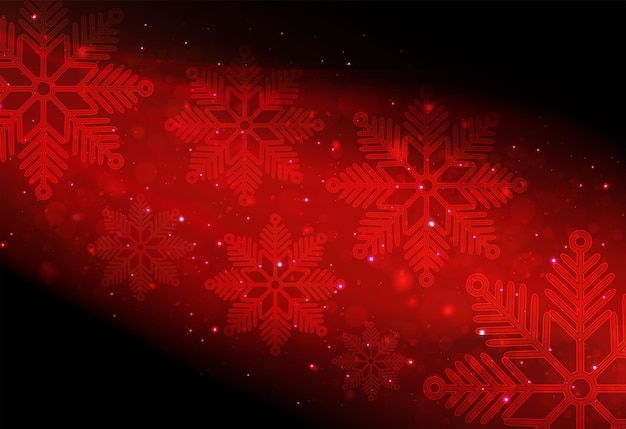 Christmas red background with red bright snowflakes and glitter