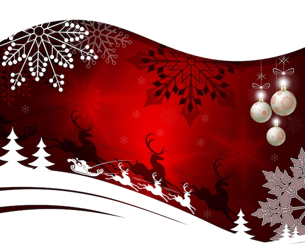 Christmas red background with santa claus on deer