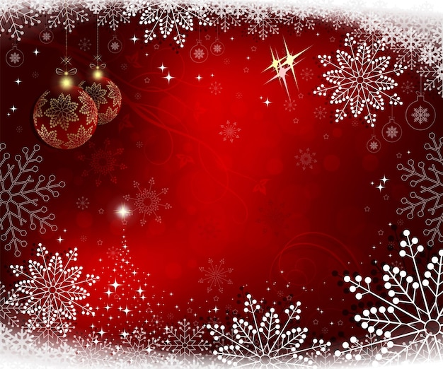 Vector christmas red background with shiny christmas tree