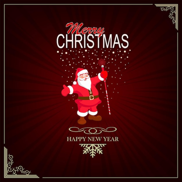 Christmas red background with silhouette of Santa Claus with staff