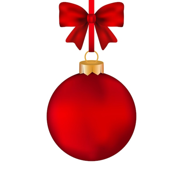 Рождественский красный шар с бантом на векторной ленте