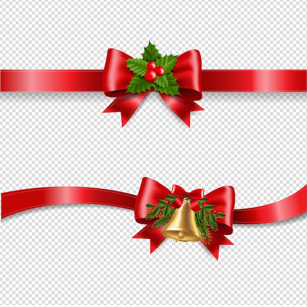 クリスマスの赤い弓と透明な背景