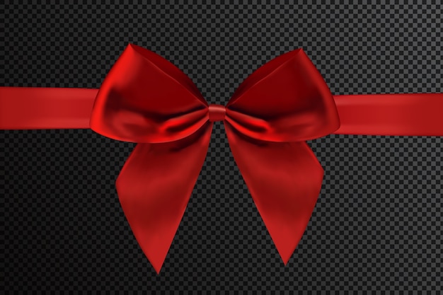 Vector christmas red bow with ribbon square frame made of satin ribbon isolated on white