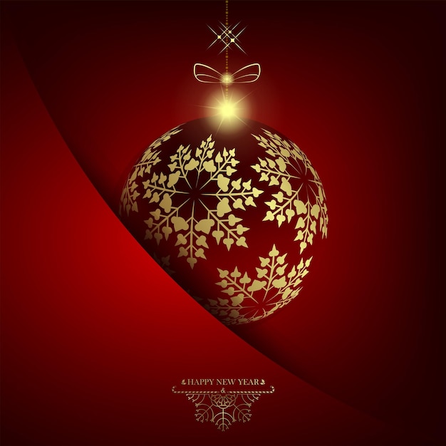 Christmas red design with ball with golden snowflakes