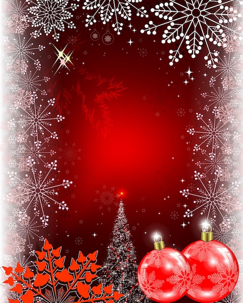 Vettore design rosso di natale con palline rosse e albero di natale