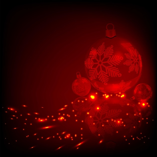 Вектор Рождественский дизайн красного огня с шарами со снежинками