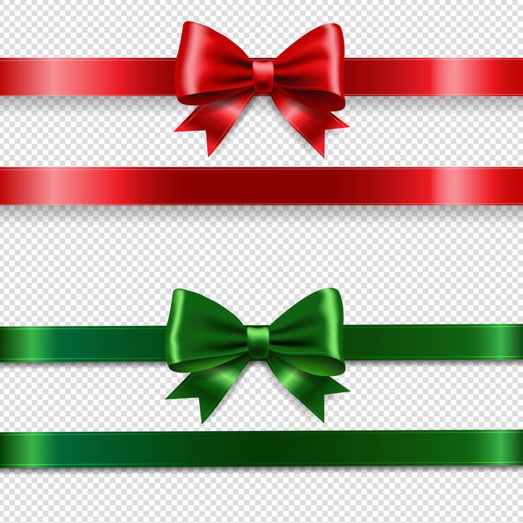 Vector クリスマスの赤と緑の弓セットと透明な背景