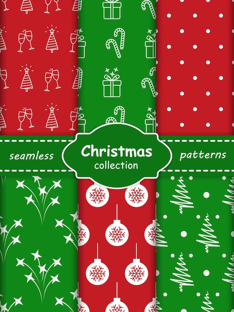 Christmas red and green seamless patterns collection