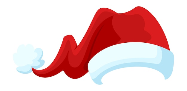 Рождественская красная шляпа. Символ зимнего праздника в мультяшном стиле, изолированные на белом фоне