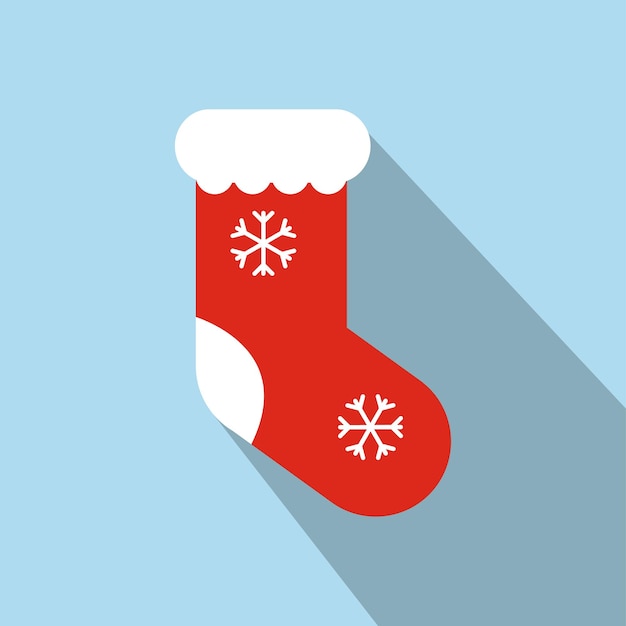 christmas red sock flat icon with snowflake colorful funny symbol on a blue background