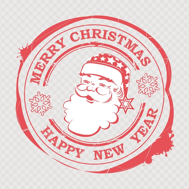 Christmas red stamp with cute Santa Claus face with text and snowflakes