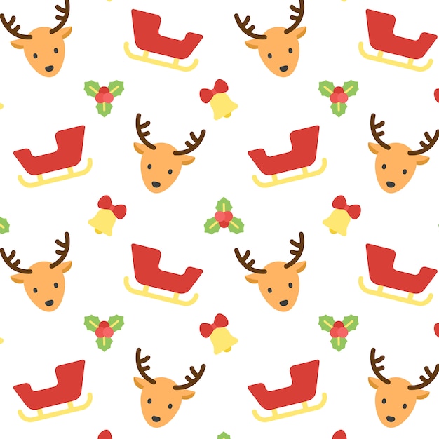 Рождественский олень и санки бесшовные шаблон фона