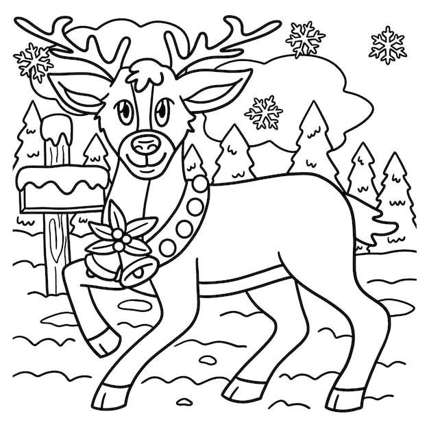 Vector christmas reindeer coloring page for kids