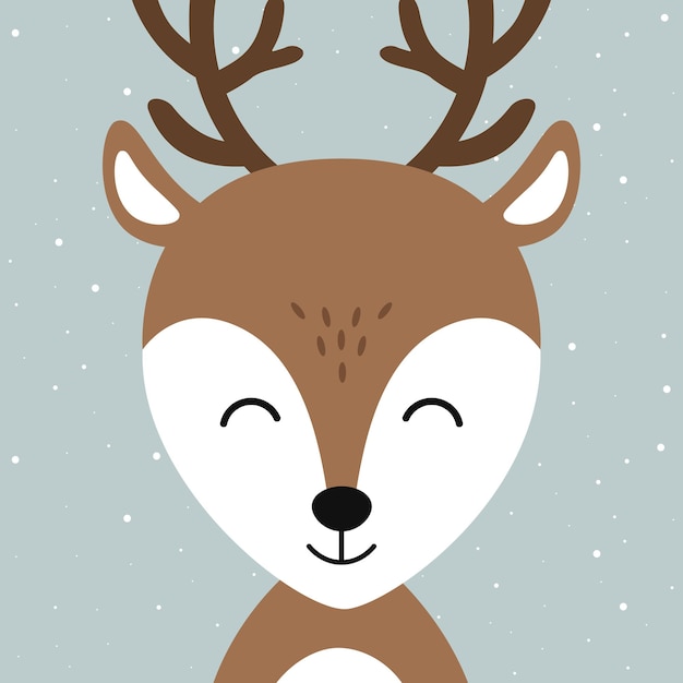 Vector christmas reindeer cute character vector snowy winter background