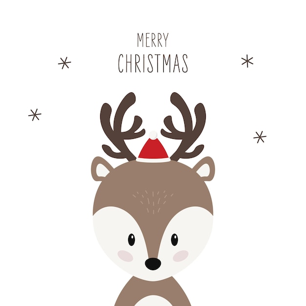 Vector christmas reindeer cute character with santa hat vector white background