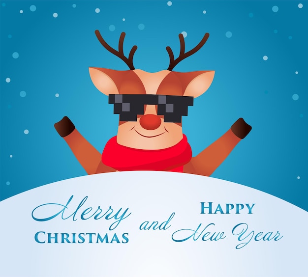 Vector christmas reindeer. cute and funny character deer. christmas card. vector illustration.