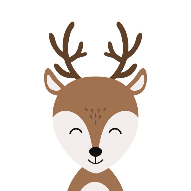 Christmas reindeer cute smile character vector isolated white background