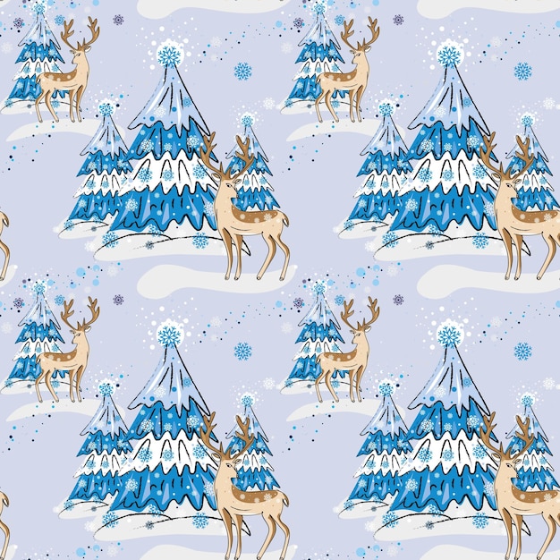 Christmas reindeer Hand drawn Seamless pattern