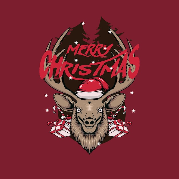 christmas reindeer illustration for tshirt design and print