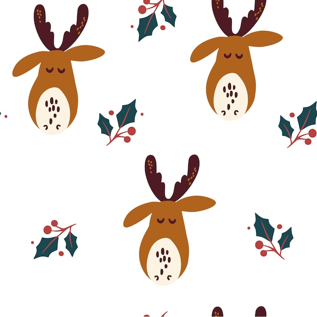 Christmas reindeer seamless pattern. reindeer background. perfect for wrapping paper, pattern fills, winter greetings, web page background, christmas and new year. hand draw vector illustration.