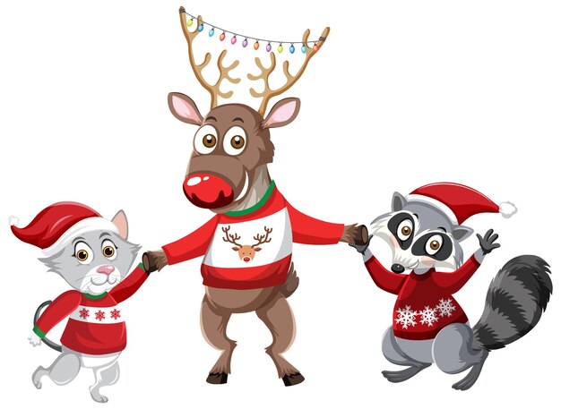 Christmas reindeer with animal friends