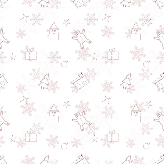 Christmas repeat pattern created with Christmas object outline shapes Seamless Christmas pattern