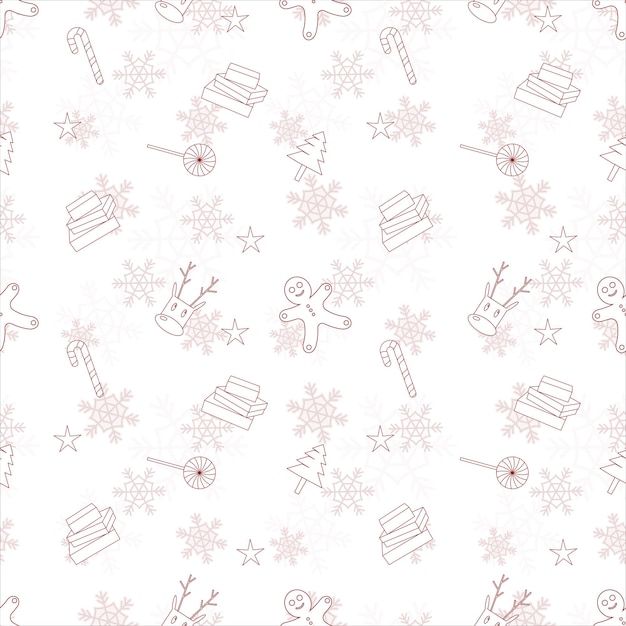 Christmas repeat pattern created with Christmas object outline shapes Seamless Christmas pattern