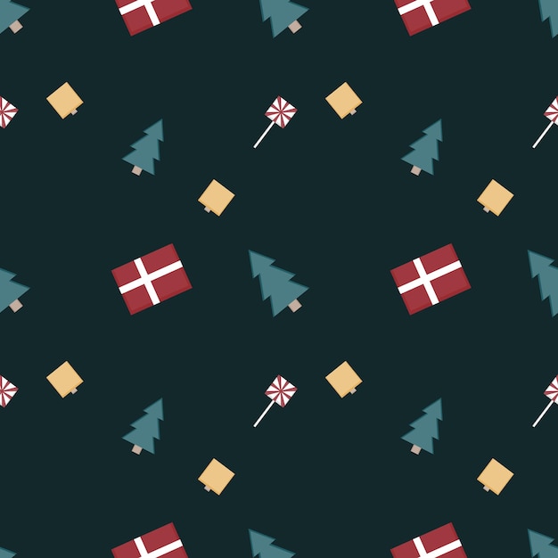 Vector christmas repeat pattern created with sharp corner christmas objects seamless pattern