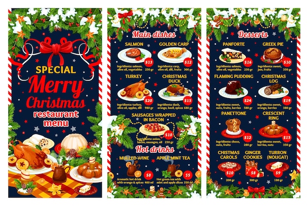 Christmas restaurant menu of winter holiday dinner