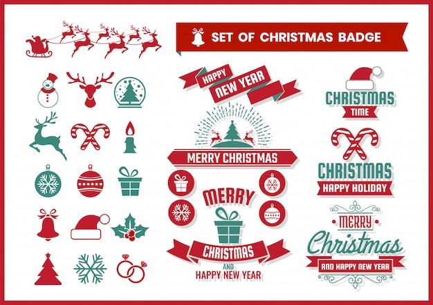 Vector christmas retro badge and elements set