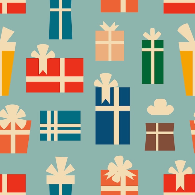 Christmas retro pattern with gift boxes