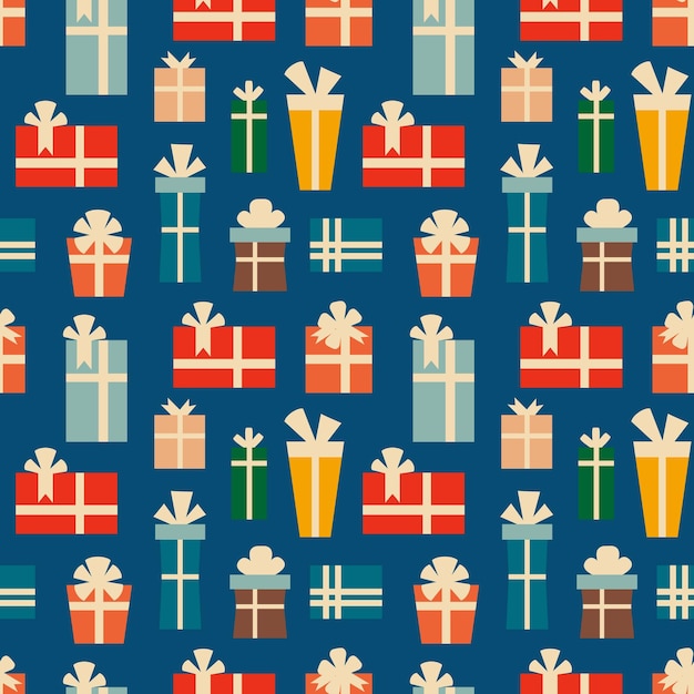 Christmas retro pattern with gift boxes