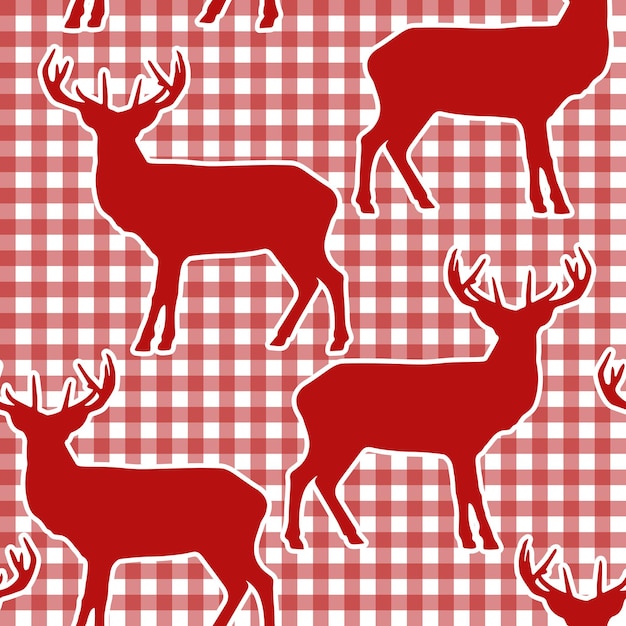 Christmas retro seamless pattern with deer red