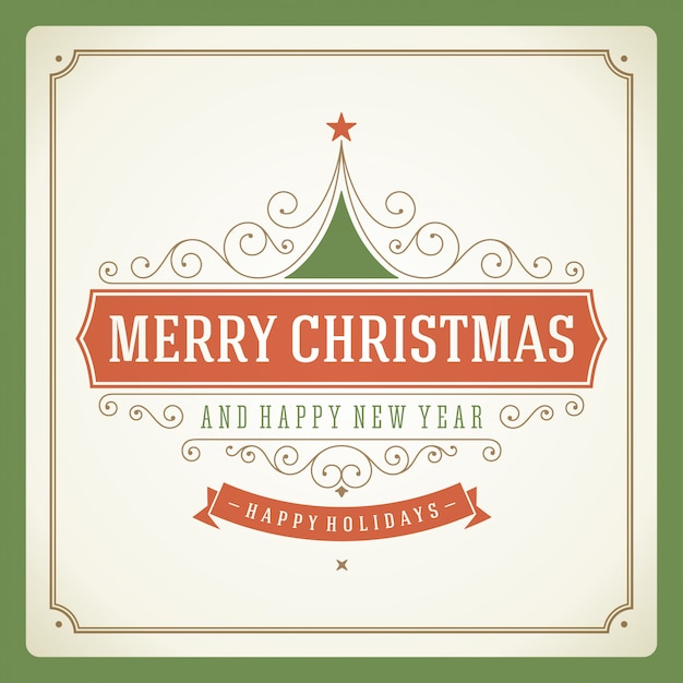 Vector christmas retro typography greeting card