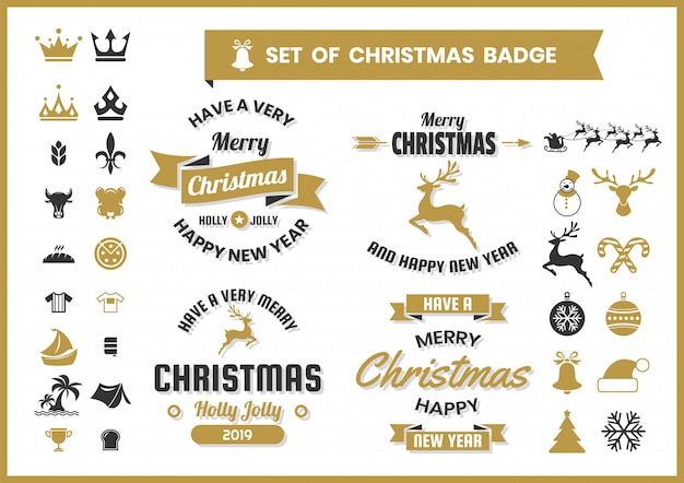 Christmas retro vector badge and elements set