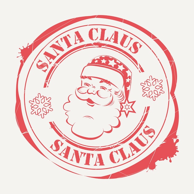 Vector christmas round imprint with attractive santa claus with text and snowflakes